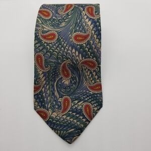 Liberty of London paisley peacock tie blue green red tan